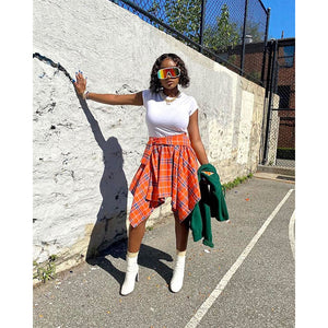Irregular plaid skirt