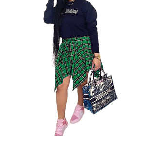 Irregular plaid skirt