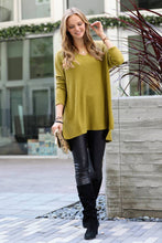 Load image into Gallery viewer, BRUSHED THERMAL WAFFLE V-NECK HI-LOW HEM SWEATER w/ olive leggings